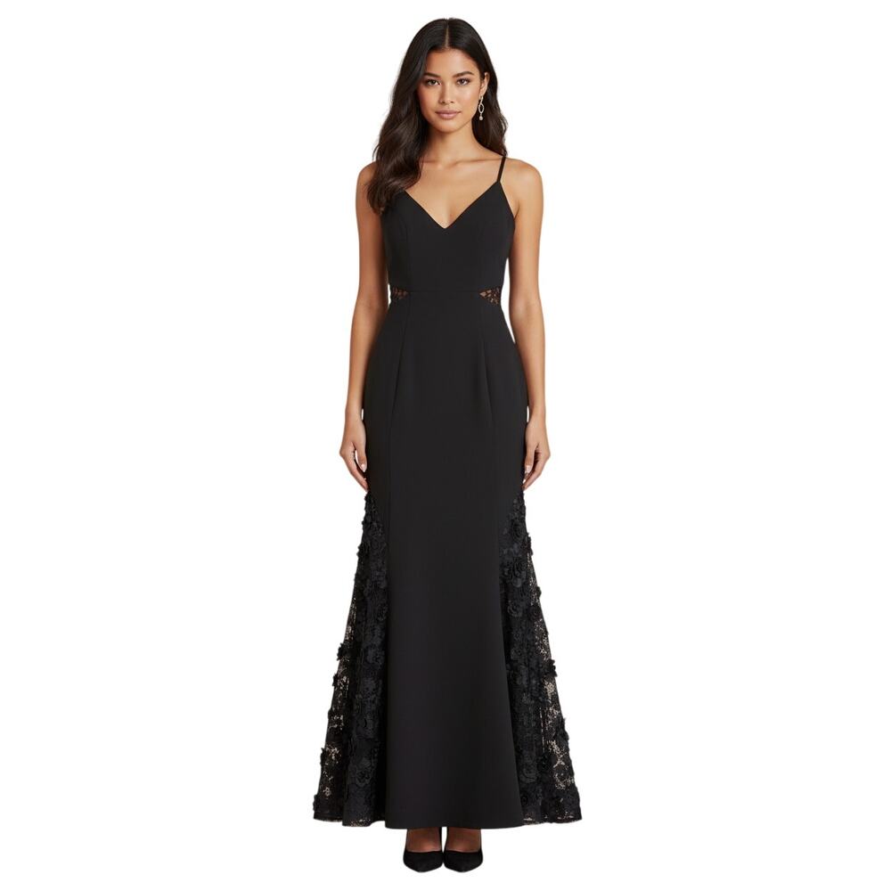 AQUA Designer Black‎ Lace Cutout Gown - Mermaid / Trumpet - Size 0 (XS)